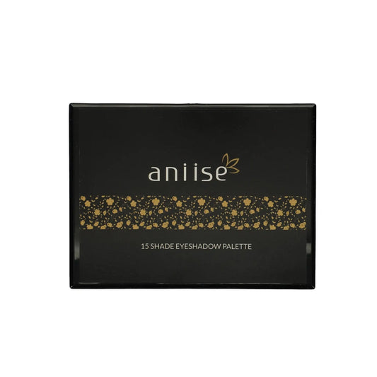 15-shade powdered eyeshadow palette by Cosmetics Products with a variety of neutral and vibrant eye makeup colors.
